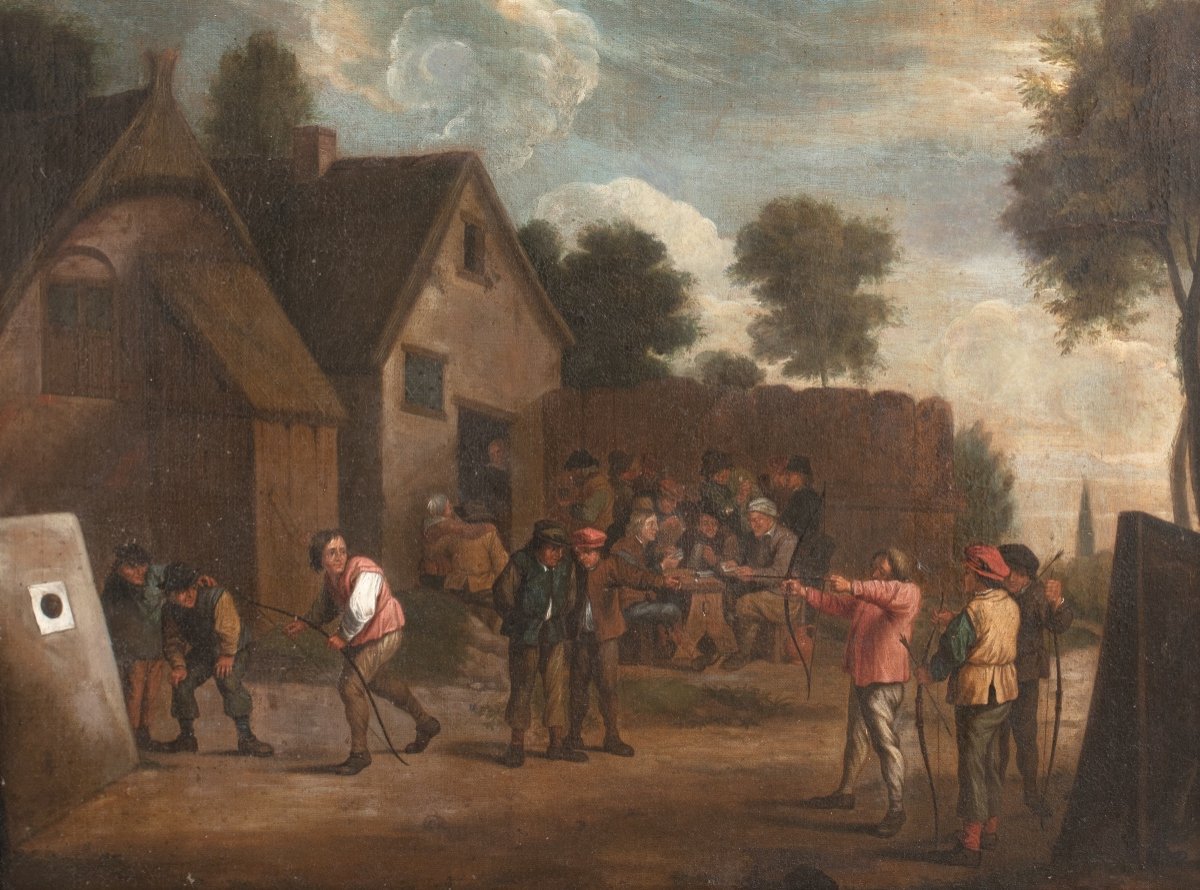 Archery Tournament In A Village, 17th Century, School Of David Teniers (1610-1690)  -photo-4