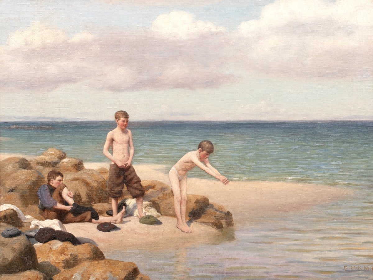 Nude Bathers, 19th Century, School Of Henry Scott Tuke (1858-1929) -photo-2