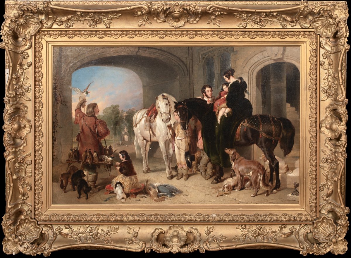 La Chasse Au Faucon, Datée De 1840  Par John Frederick Pasmore (1820-1881) 