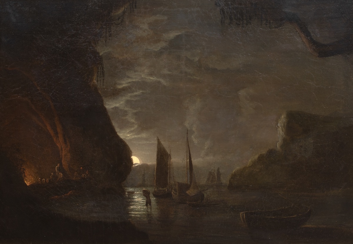 Smugglers' Cove In A Moonlit Landscape, 19th Century Abraham Pether -photo-2