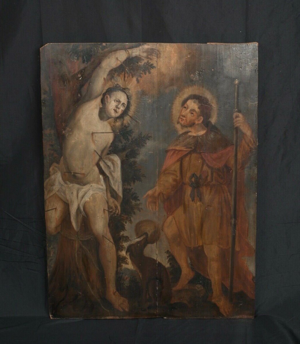 Saint Sébastien Et Saint Roch, XVIe Siècle  Ecole Flamande/allemande - Huile Sur Panneau-photo-2