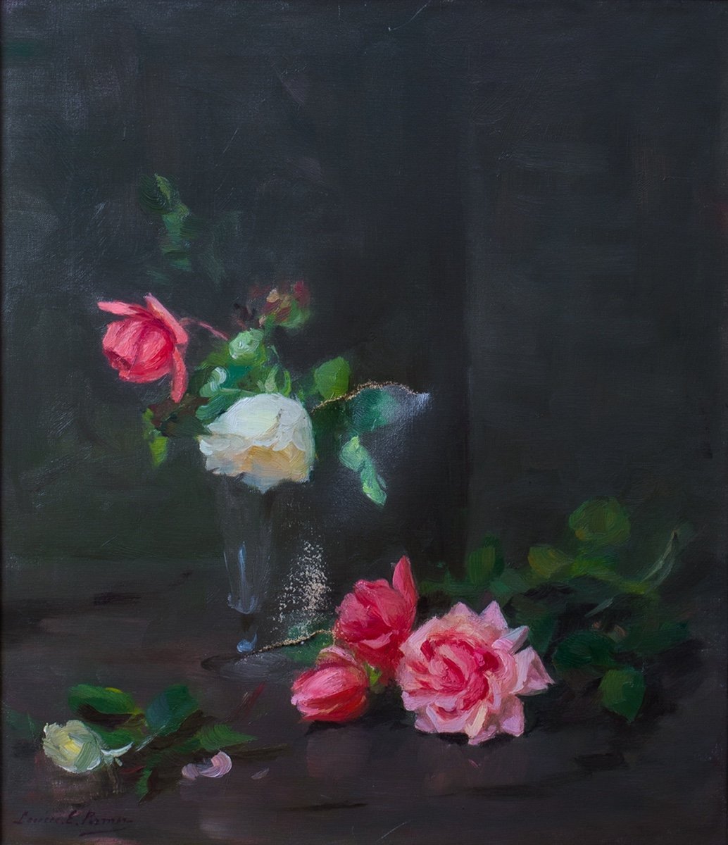 Nature Morte De Roses Roses Et Blanches, 19ème Siècle  Par Louise Ellen Perman (1854-1921)-photo-2