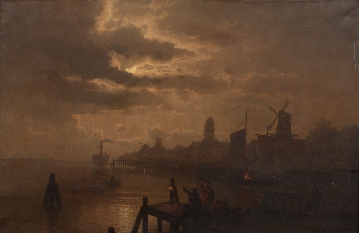 Paysage Au Clair De Lune De Dordrecht, XIXe Siècle  Félix Kreutzer (1835-1876)  
