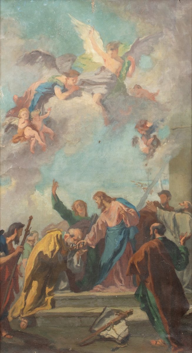 Le Christ Donnant Les Clés Du Paradis à Saint Pierre  Disciple De Giovanni Battista Tiepolo -photo-2