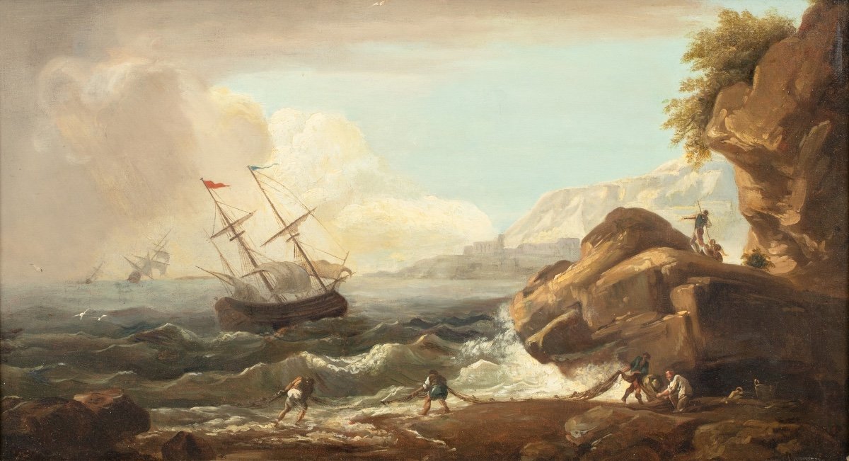 Rocky Coastal Scene, 18th Century Attributed To Joseph Vernet (1714-1789)