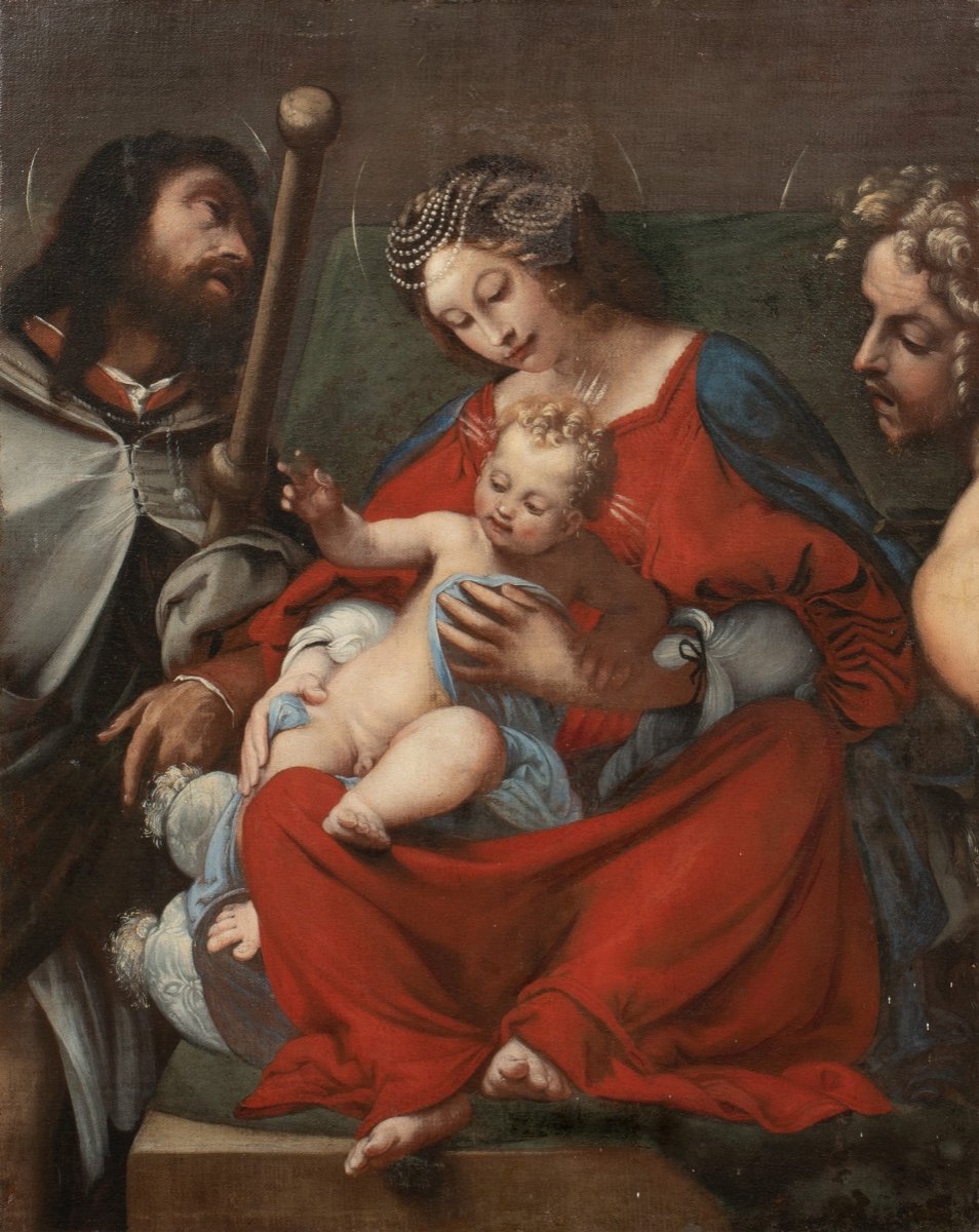 Madone, l'Enfant Jésus, St Roch & Saint Sébastien, XVIe Siècle Disciple ...