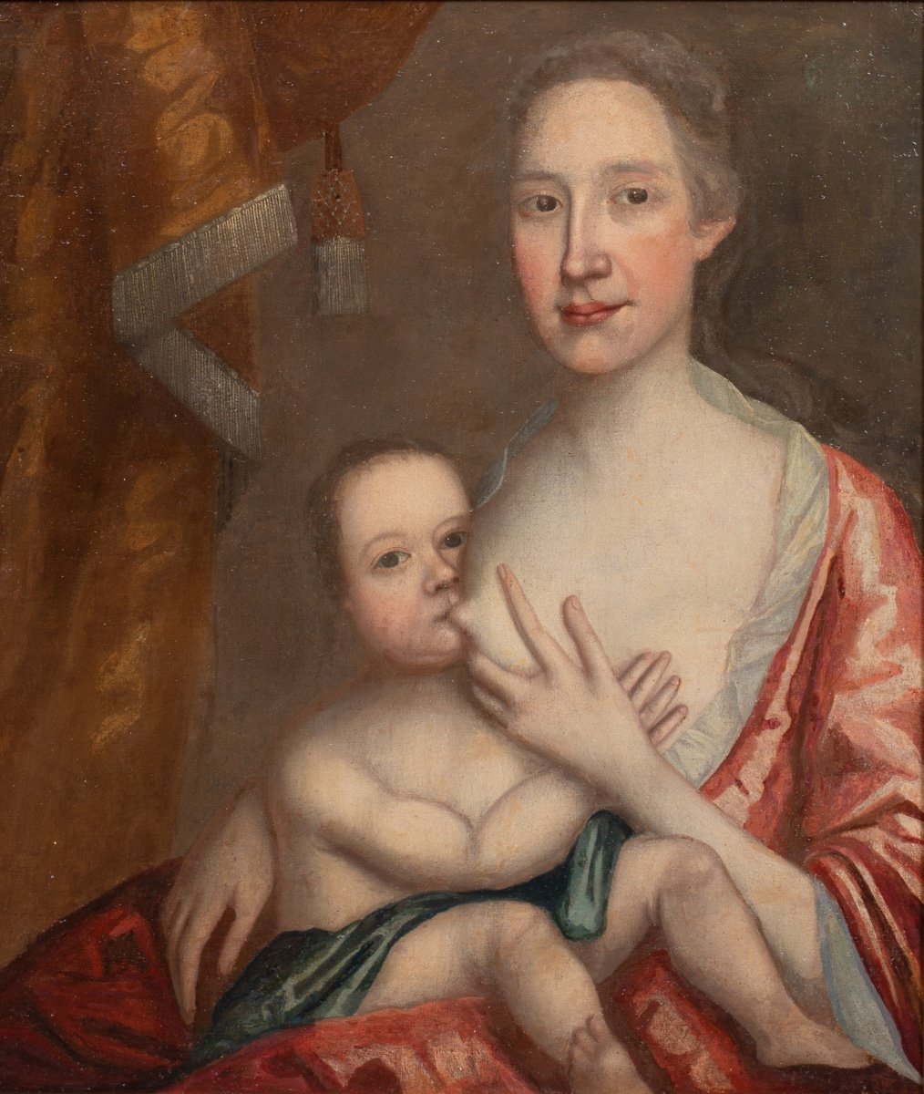 Portrait Of A Nurse And A Baby, 17th Century English School Portrait-photo-2