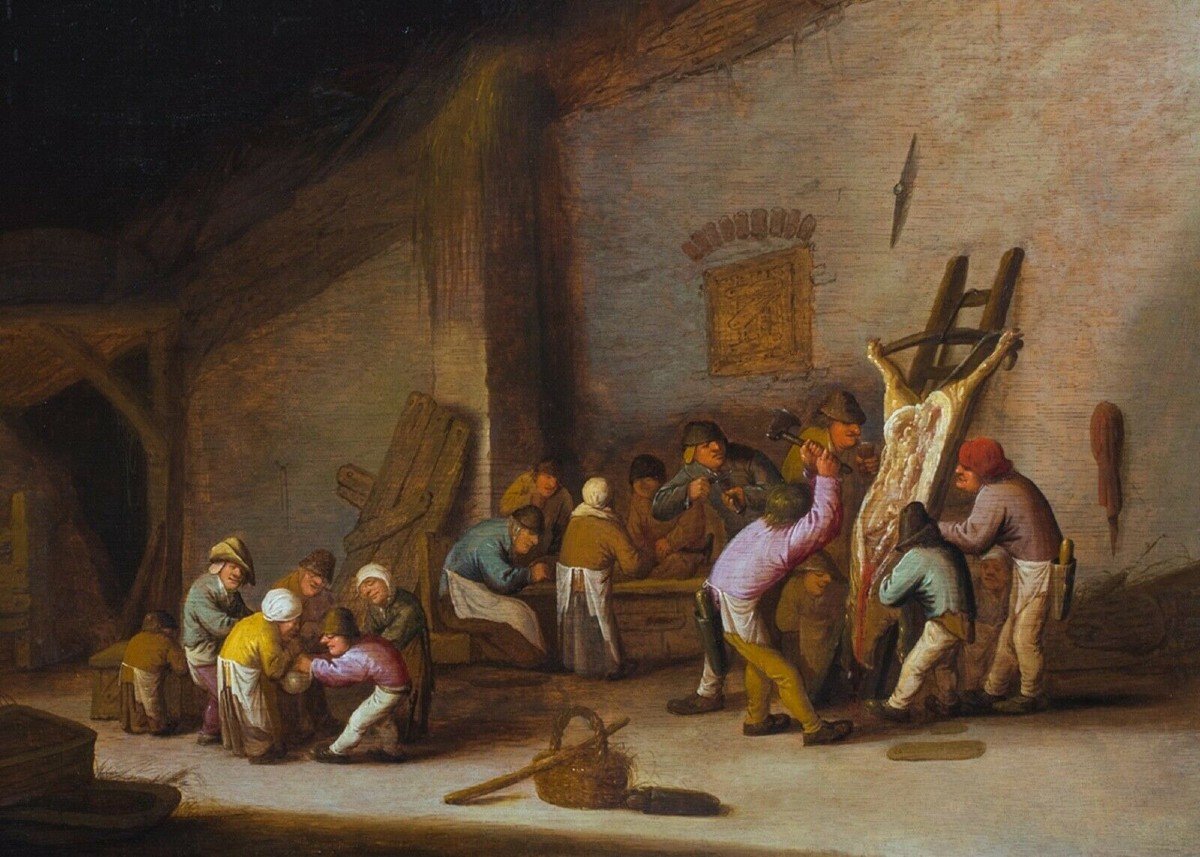 Peasants Preparing A Pork Carcass Bartholomeus Molenaer Haarlem Circa 1618-1650