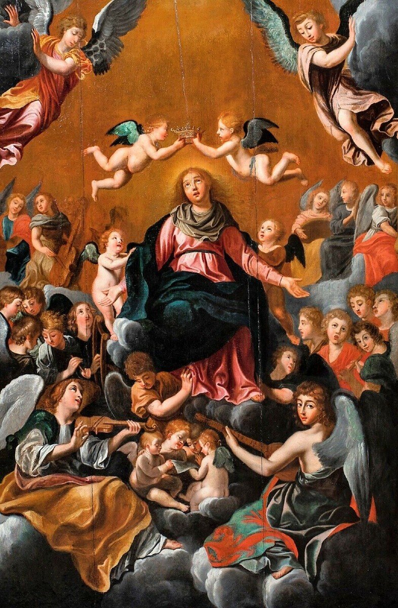 Le Couronnement De La Vierge, XVIIe Siècle   Ecole De Guido Reni (1575-1642) -photo-2