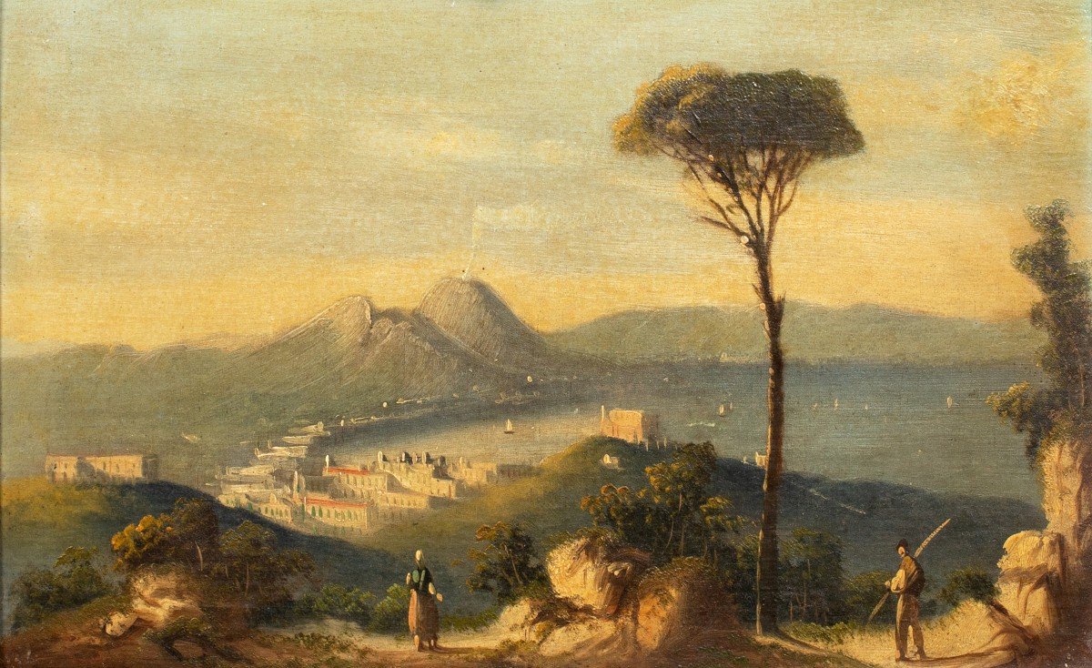 Vue De La Baie De Naples, XIXe Siècle  Ecole Napolitaine 