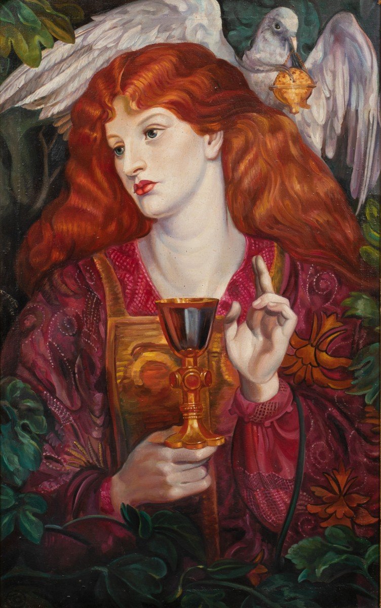 The Young Girl And The Holy Grail, Early 20th Century After Gabriel Charles Dante Rossetti-photo-2