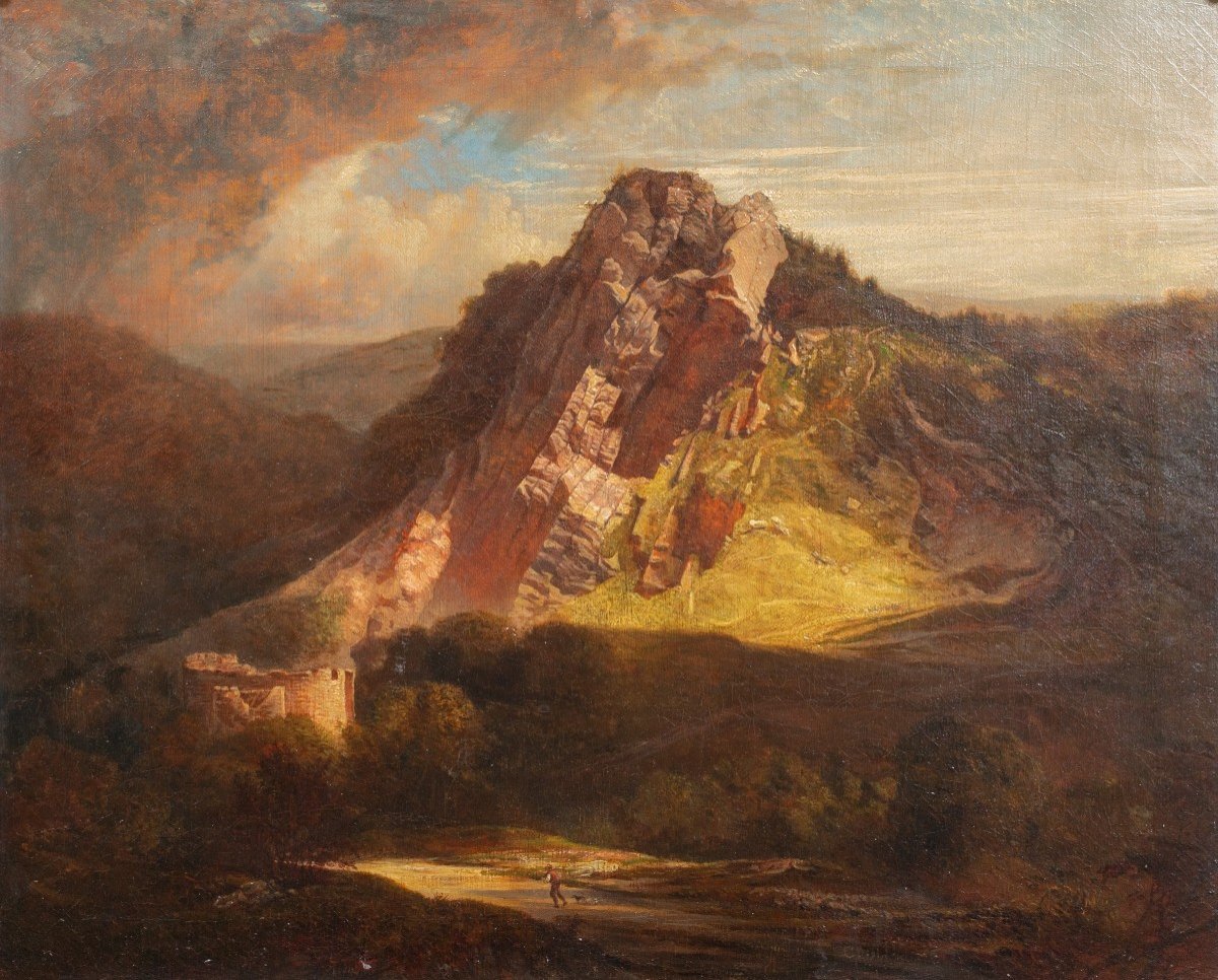 Figure solitaire dans un paysage de montagne, "Dinas Braun Neath", XIXe siècle FRANCIS DANBY-photo-2