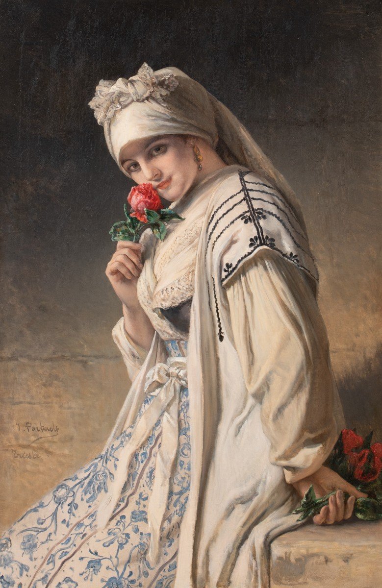 Le Parfum De La Rose, XIXe Siècle  Par Jean François Portaels, (1818-1895)  -photo-3