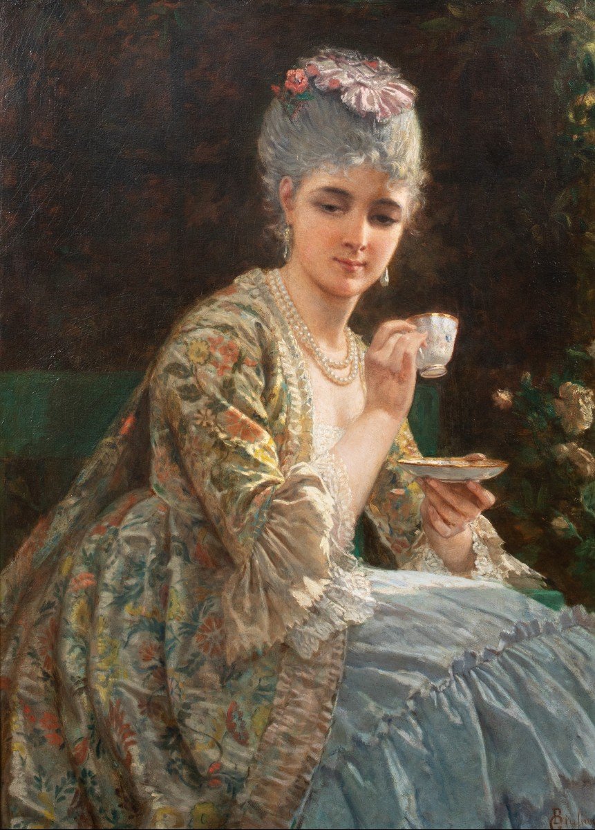 A Cup Of Tea, 19th Century By Bartolomeo Giuliano (1825-1909)-photo-2