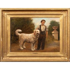 Garçon Et Son Chien, XIXe Siècle  Par Jules Breton (1827-1906) 