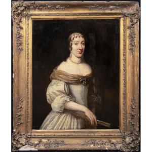 Portrait Of Carlota De Hesse-kassel, XVIIth Century Dutch School Large Portrait