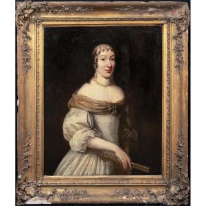 Portrait De Carlota De Hesse-kassel, XVIIe Siècle  école Néerlandaise  Grand Portrait 