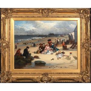 Beach Scene, Littlehampton, West Sussex, 19th Century By John Eyres (1857-1889) 