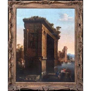 Personnages Près Des Ruines d'Une Arche, XVIIe Siècle  Atelier De Giovanni Paolo Panini 