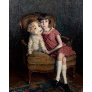 Portrait Of A Young Girl And A Teddy Bear, Dated 1926  