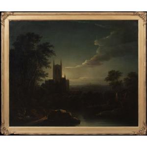 Paysage De Cathédrale Au Clair De Lune, XIXe Siècle  Henry Pether (1800-1880)  