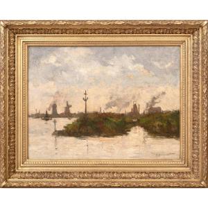 Moulin à Vent à Zaandam, XIXe Siècle  Par Eugene Louis Boudin (1824-1898) 