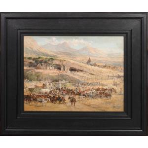 Croquis d'Un Ranch De Bétail, XIXe Siècle  Attribué à Charles Schreyvogel (1861-1912)  