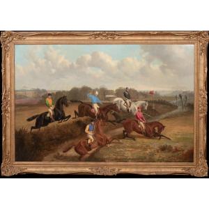 Le Grand National Steeplechase d'Aintree, XIXe Siècle  John Sturgees (1839-1903)  Grande Scène 