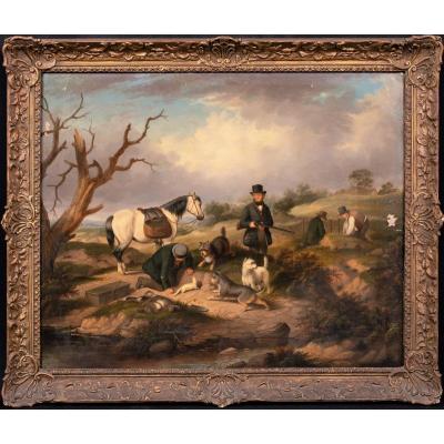 Hunters And Burrows & Rabbit Ferrets, 19th Century By George Armfield (1808-1893)