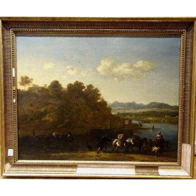 Characters & Cattle In A River Landscape, 17th Century School Of Johann Melchior Roos