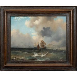Dutch Ships Sailing Off The Coast, 19th Century By Charles Louis Verboeckhoven