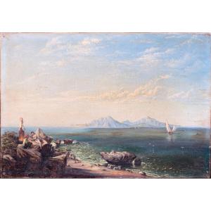 Water View, 19th Century Italian School - Malta Or Neapolitan View One Of A Pair