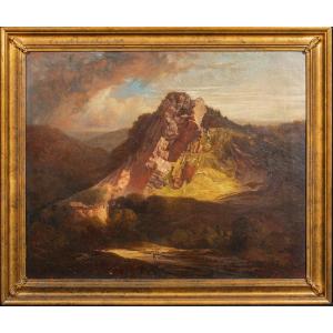 Figure solitaire dans un paysage de montagne, "Dinas Braun Neath", XIXe siècle FRANCIS DANBY
