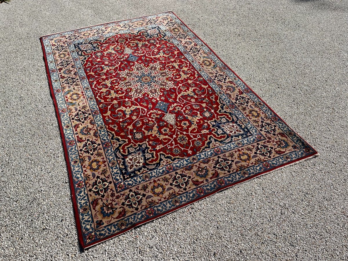 Wool And Silk Persian Isfahan Rug, Circa 1950-photo-4