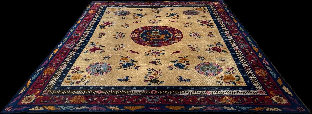 Tapis de Chine ancien Dragon. Art Déco, Vers 1920 -photo-2