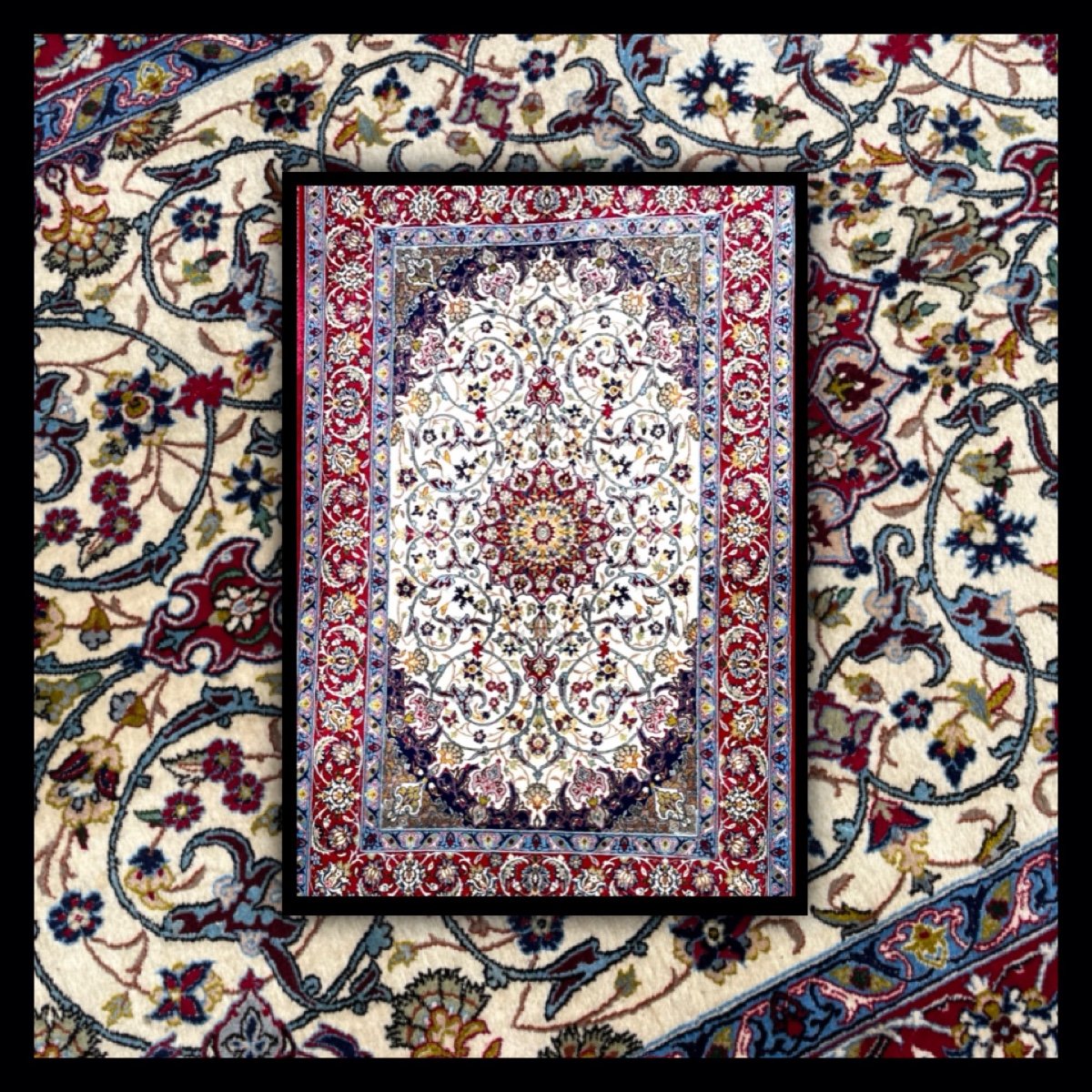 Persian Rug Isfahan Wool Kork On Silk. Around 1960