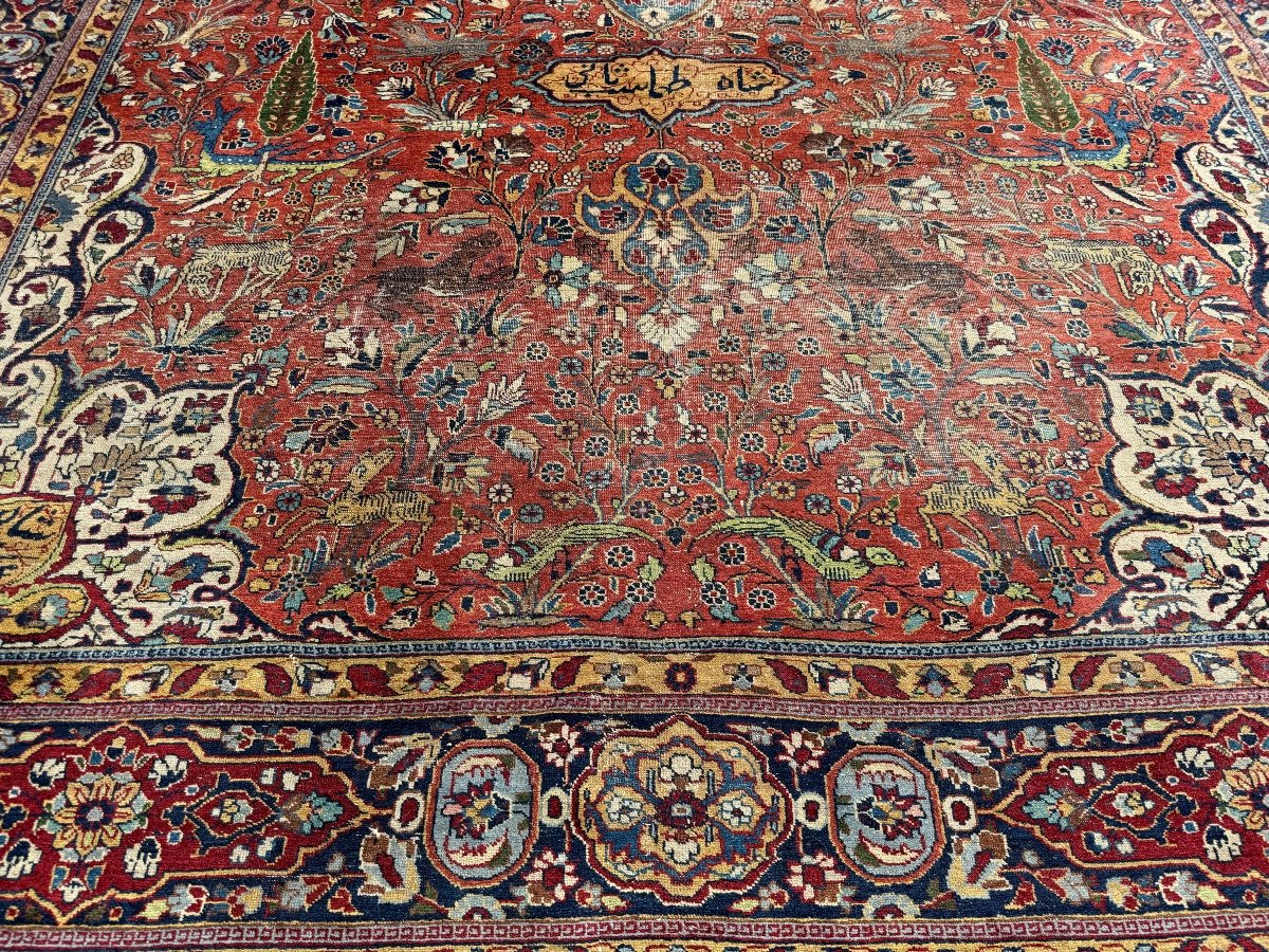 Tapis Ancien Persan Tabriz Khoy - Calligraphié et Signé -photo-3