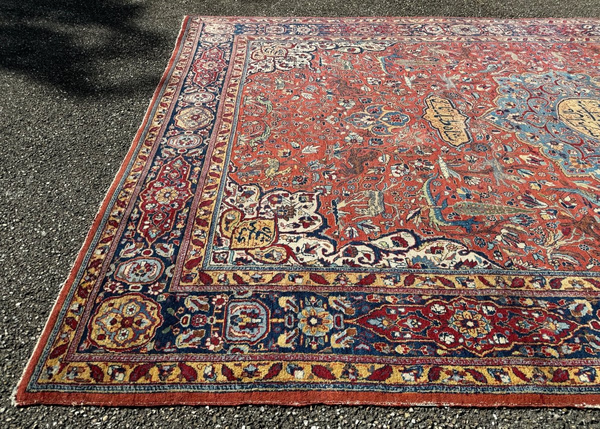 Tapis Ancien Persan Tabriz Khoy - Calligraphié et Signé -photo-4