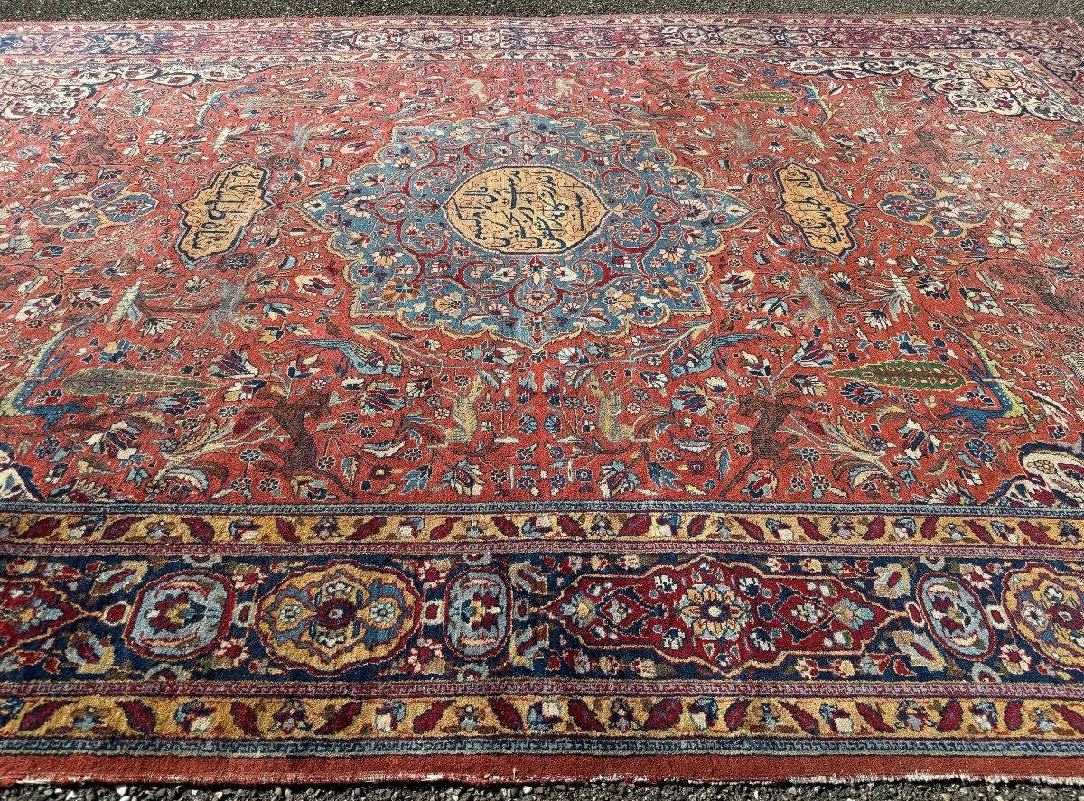 Tapis Ancien Persan Tabriz Khoy - Calligraphié et Signé -photo-5