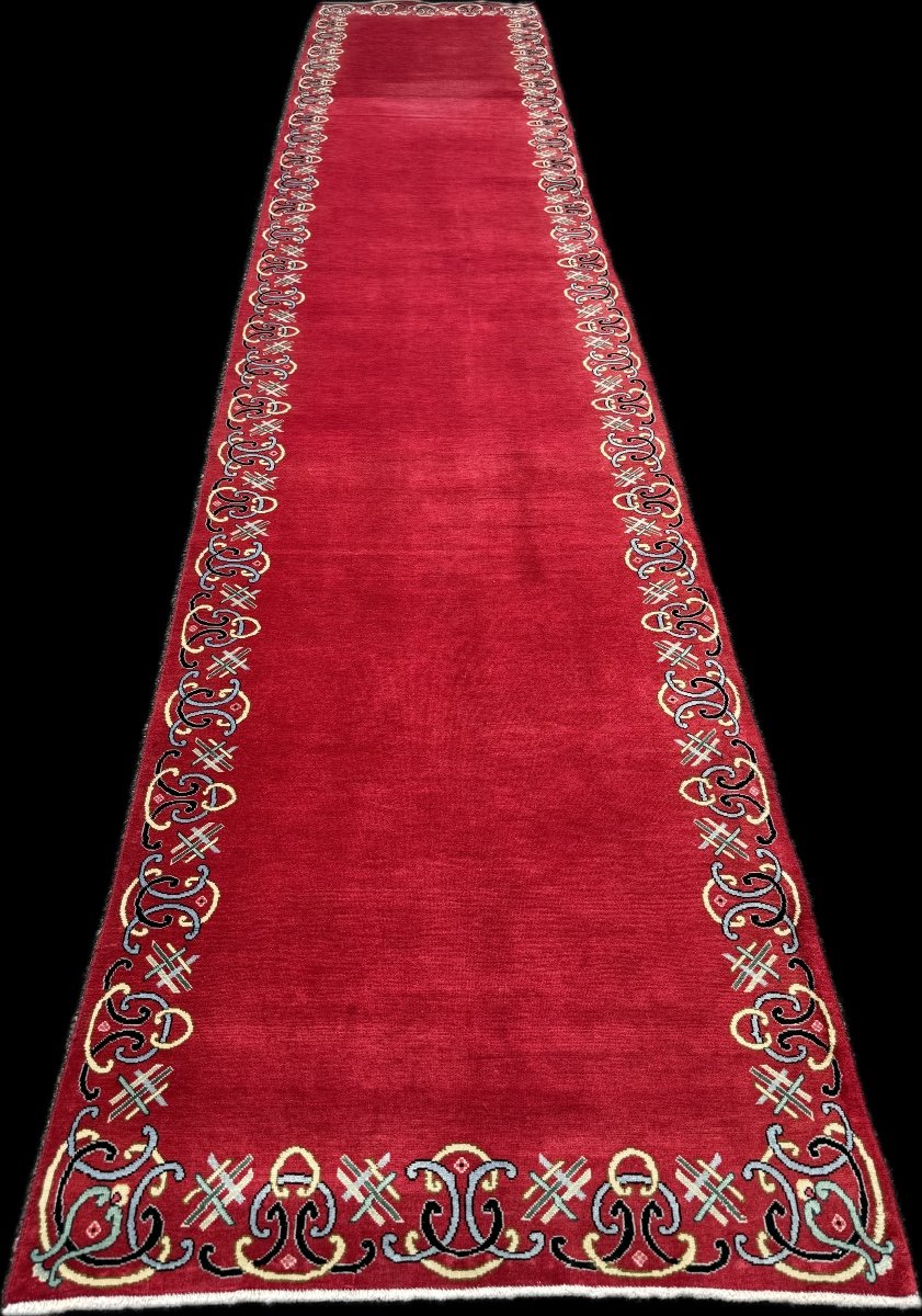 Tapis Rouge* Important Tapis de Galerie Persan Keshan.  472x94 cm-photo-3