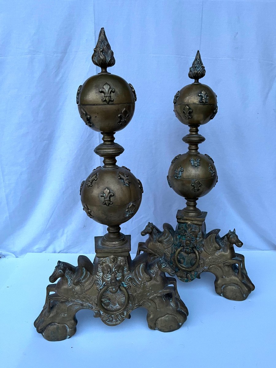 Pair Of Bronze Andirons From The Beginning Of The 19th Century-photo-2