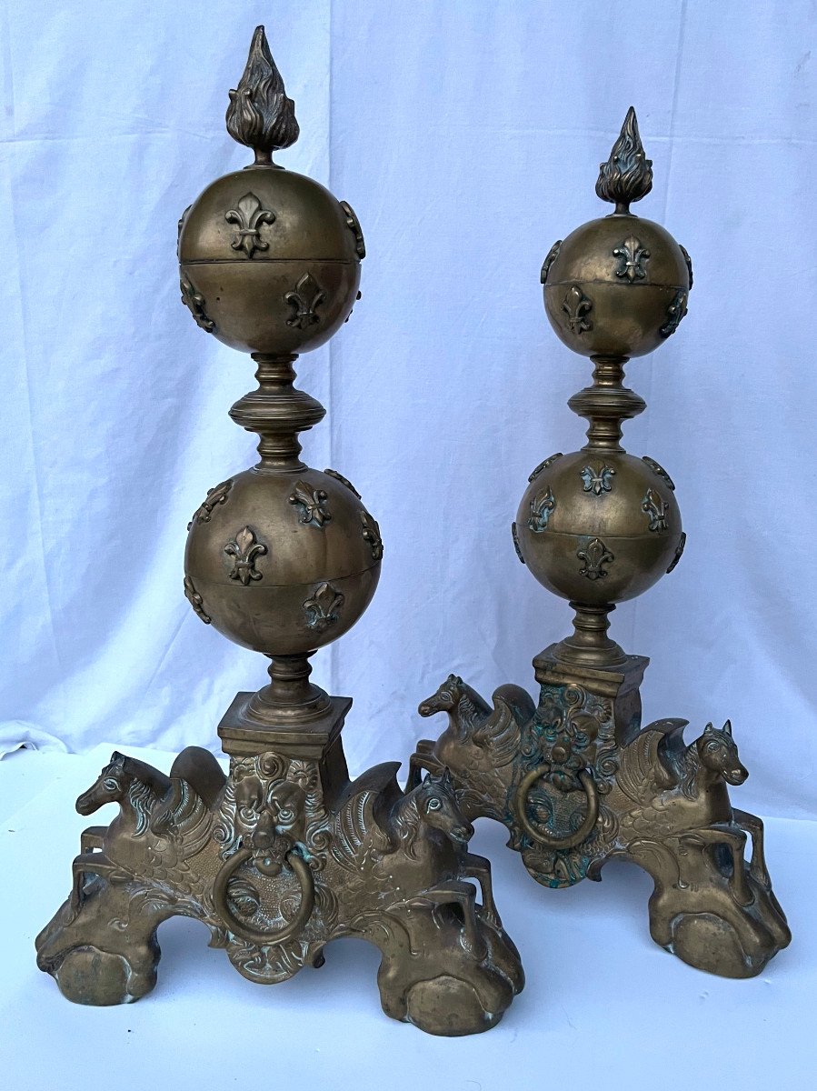 Pair Of Bronze Andirons From The Beginning Of The 19th Century-photo-3