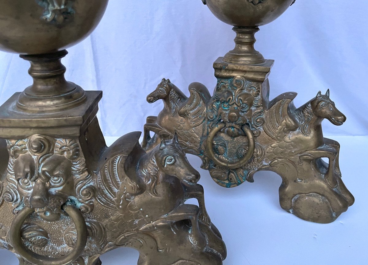 Pair Of Bronze Andirons From The Beginning Of The 19th Century-photo-4