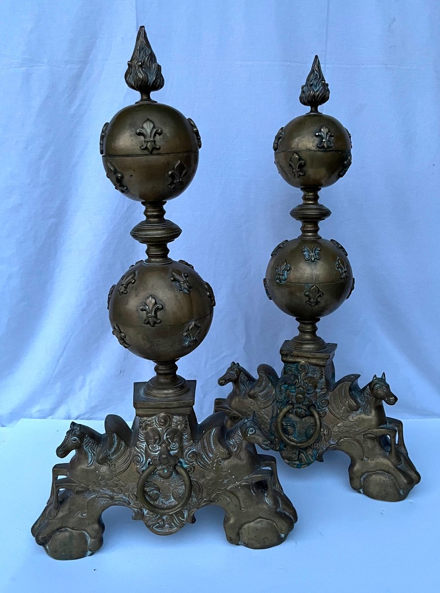 Pair Of Bronze Andirons From The Beginning Of The 19th Century