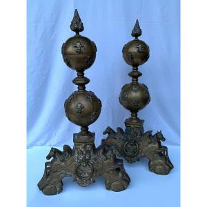 Pair Of Bronze Andirons From The Beginning Of The 19th Century