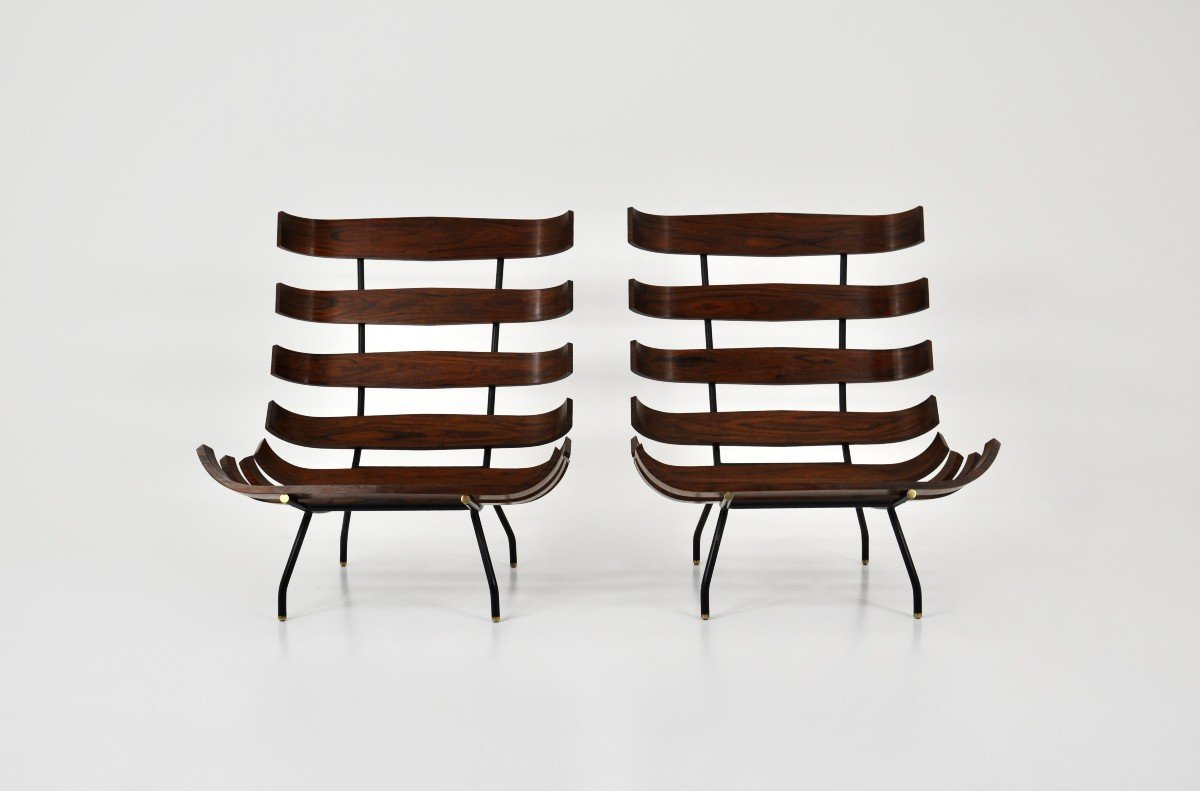 Fauteuils de salon Costela Par Martin Eisler & Carlo Hauner Pour Forma, 1950, Ensemble De 2-photo-2