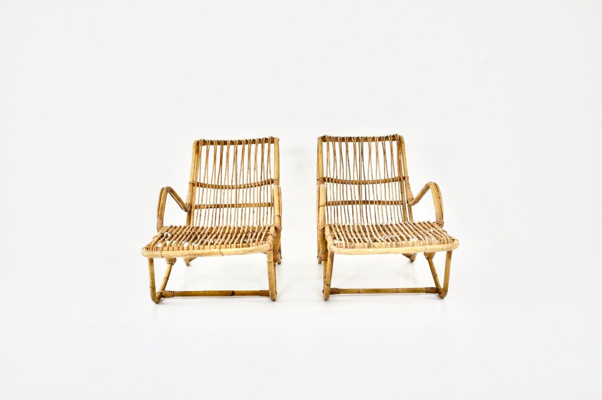 Pair Of Rattan Lounge Chairs, 1960s-photo-2