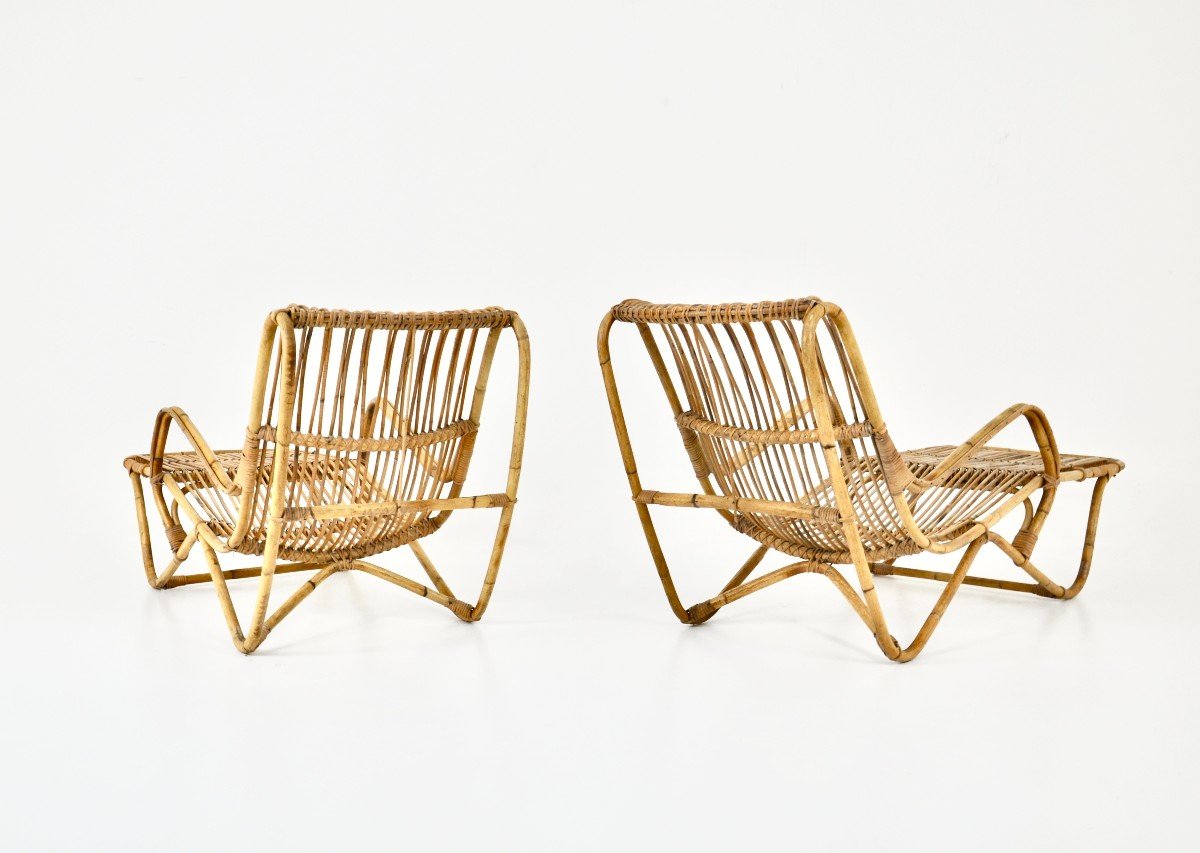 Pair Of Rattan Lounge Chairs, 1960s-photo-5