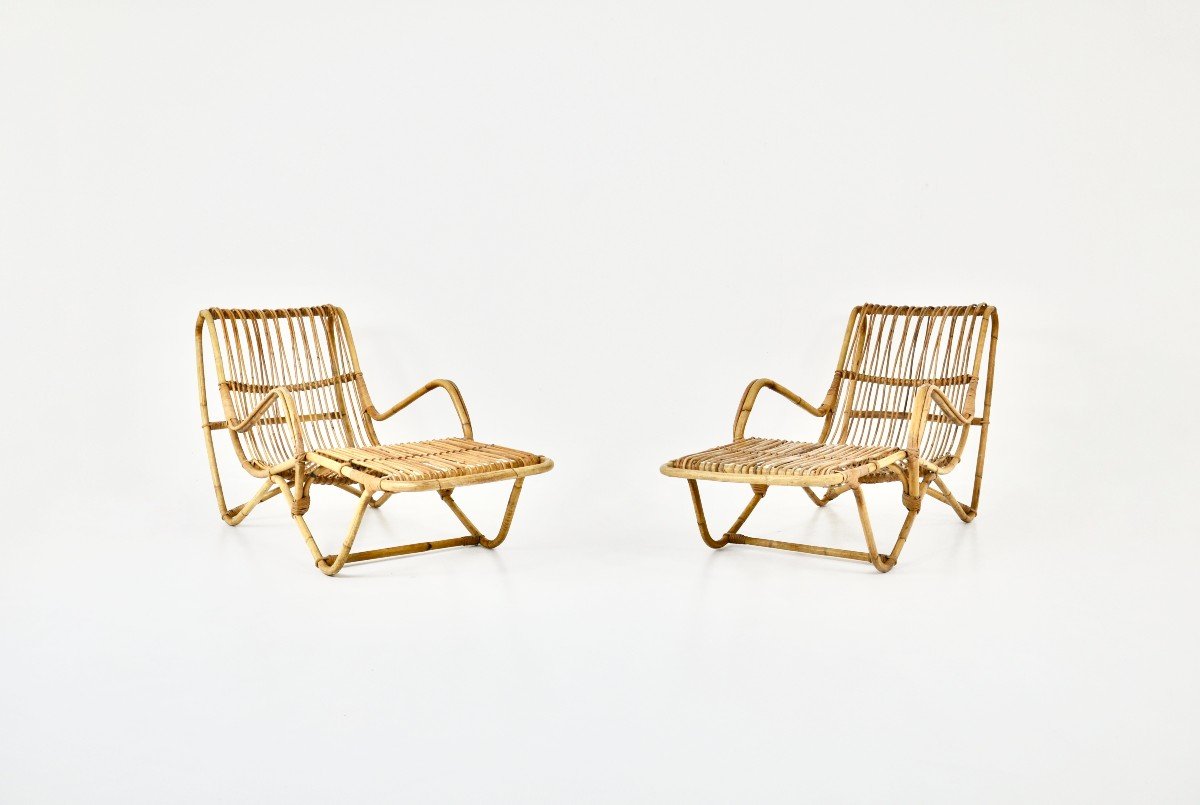 Pair Of Rattan Lounge Chairs, 1960s