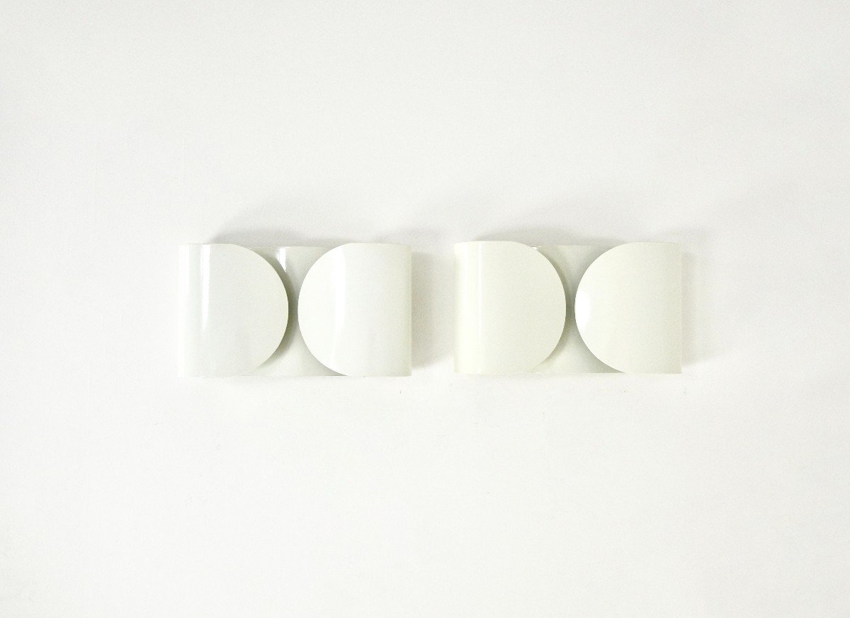 Set Of 2 White Foglio Wall Lamps By Tobia & Afra Scarpa For Flos, 1960s